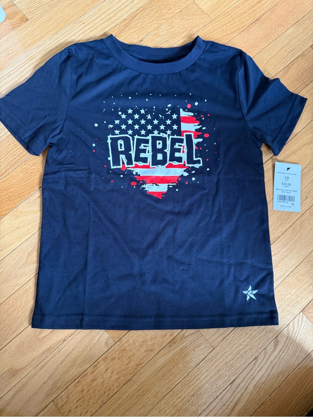 Kids Rebel Athletic Graphic Tee - Navy Blue Flag